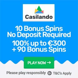 Casilando Casino 10 free spins no deposit and 100% up to €300 welcome bonus + 90 gratis spins