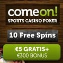 ComeOn Casino 5 EUR gratis plus 10 free spins no deposit and 100% welcome bonus