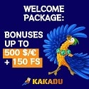Kakadu Casino 150 free spins and $/€500 Welcome Bonus