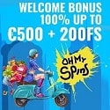OhMySpins Casino 200 free spins and €/$500 welcome bonus