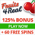 Fruits4Real Casino 100 free spins and 125% welcome bonus code. No Deposit Bonus, Ready-Set-Go Promotion, Weekend Booster, Happy Hour Spins, VIP Program Tournaments, and more.