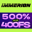 Immerion Casino 50 FS no deposit bonus + 500% welcome bonus and 400 free spins. High Rollwe Bonus, VIP Program, Tournaments, Crypto Casino, Cashback, and Instant Cashouts.