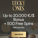 Lucky Ones Casino 150% up to €/$20,000 Welcome Bonus + 500 Free Spins. High Roller Bonus, Promo Codes, Loyalty Program, Tournaments, VIP Rewards, No Deposit Bonuses, Crypto Payments, and Fast Payments.