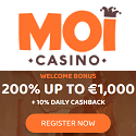 MoiCasino 200% up to €1,000 welcome bonus + 10% daily cashback. Plus, free spins, no deposit bonus, cashback, free bets, sportsbook promotions, tournaments, and VIP program.