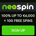 Neospin Casino 100 no deposit free spins + 100% up to €6,000 Welcome Bonus + 100 free spins bonus code: NEO100. Bonus Wheel, High Roller Bonus, Reload Bonus, Daily Cashback, Loyalty Program, and Tournaments.