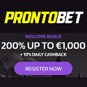 ProntoBet Casino 200% up to €1,000 welcome bonus + 10% daily cashback. Plus, free spins, no deposit bonus, cashback, free bets, sportsbook promotions, tournaments, and VIP program.