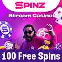 Spinz Casino 100 free spins and 100% up to €300 welcome bonus. No deposit bonus, exclusive promotions, tournaments, reload bonuses, Live Stream Casino, VIP program, and fast payments.