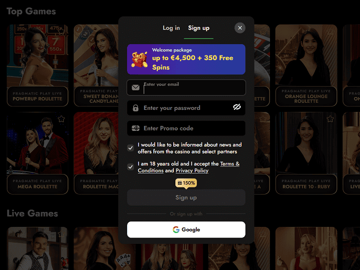 Up to €4,500 and 350 free spins welcome package for online casino free spins promotions.