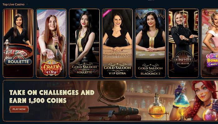 Roulette live casino, girls live casino dealers, casino table games, online slot machine, casino challenge promotion.