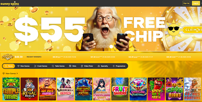Sunny Spins Bonus Code for Free Chips 